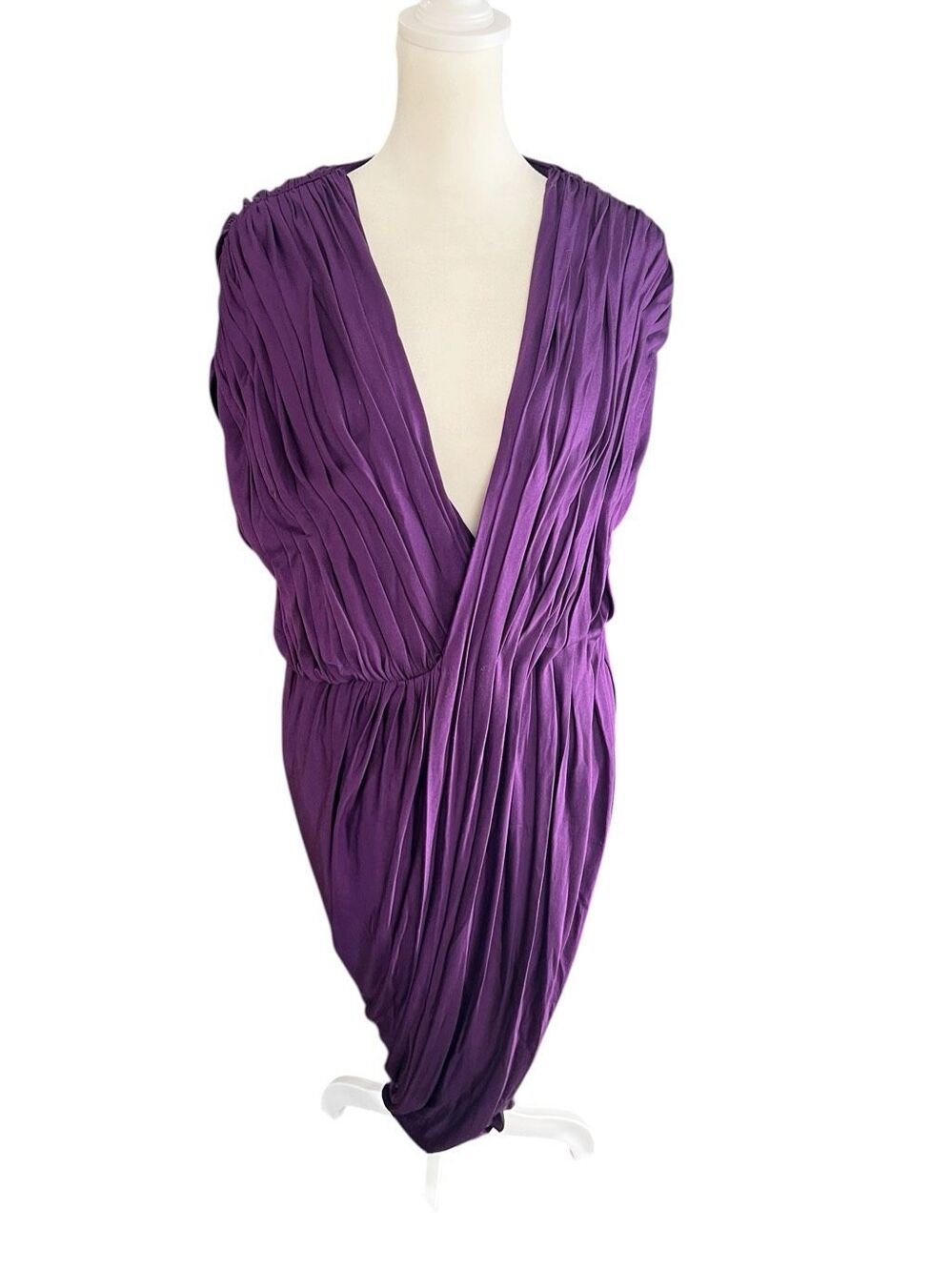3.1 Phillip Lim Plum Purple Silk Blend Draped Ruched V Neck Midi Dress M - Picture 2 of 8